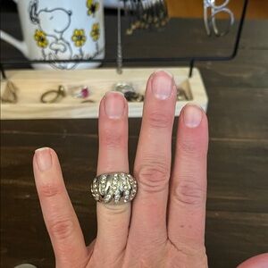 Chunky Crystal Dome Statement Ring - Silver Tone